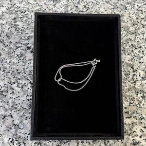 Silver Chrome Steel Y2k Double Chain Cross Cuban Bracelet Brand New